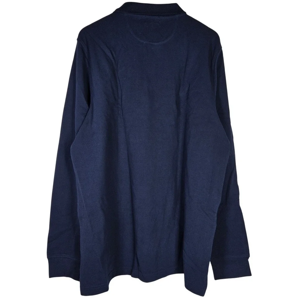 J Crew Mens Long Sleeve Polo Shirt Navy Blue XXL Tall Cotton Made in Vietnam‎